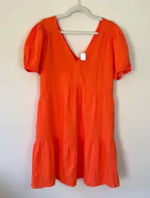 NEW Tall Crinkle Gauze Puff Sleeve Tiered V-Neck Mini Dress Coral LT