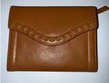 Michael Kors Astor Tan Leather Studded Wallet Button Snap Envelope T