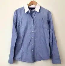 TOMMY HILFIGER Blue White 100% Cotton Polka Dot Long Sleeve Button Down Shirt SM