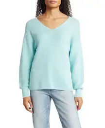 Tommy Bahama Bonita Corded Ottoman Sea Glass Drop Shoulder Ribbed Sweater Size M