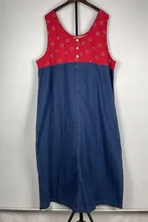 CST Sport Blue Jean Denim Red Paisley Midi Western Side Slit Dress Size 22W