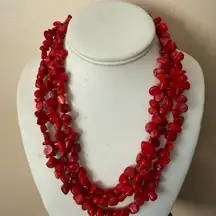 Lucas Lameth Coral Quadruple Strand Necklace 925‎ Sterling Clasp , Signed Luc