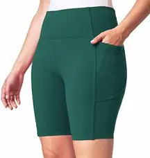 NWOT Dark green  High Waist Biker Gym Shorts 8” Ribbed Pockets Green