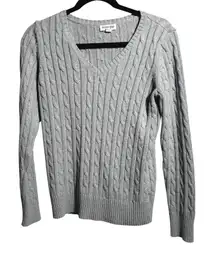 St. Johns Bay Gray V Neck Cable Knit Sweater Sz M Tennis Prep Old Money Academia