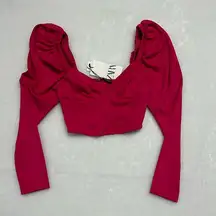 NEW-  hot pink long sleeve corset crop top size medium