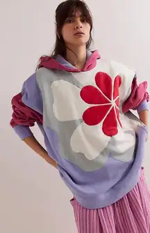 NWT Free People Clover Stitch Sweatshirt In Poppy Combo $168 MSRP