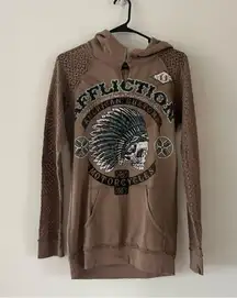 Affliction Tan Rhinestone Hoodie NWT Size Small