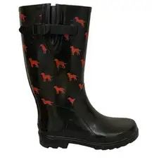 Eddie Bauer Black and Red Dog Print Rain Boots Size 6