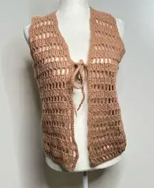 Homemade Open Knit Tie Front Sweater Vest Tan Approximately Small to Medium Boho