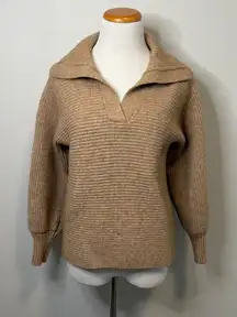 Sadie & Sage Chunky Oversized Ribbed Collar Sweater Off Shoulder‎ Brown Medium