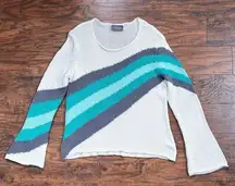 Wooden Ships • Rollneck Crew Cotton pullover sweater teal blue grey striped knit