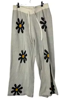 Ekouaer Cream & Black Floral Knit Wide Leg Lounge Pants XXL