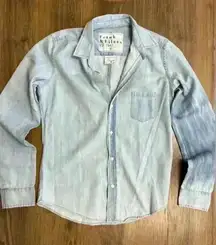 Frank & Eileen $278 Barry Dress Denim Blue Distressed Coastal Western Button Up