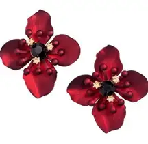 H&M Red Flower Large Metal Pierced Earrings