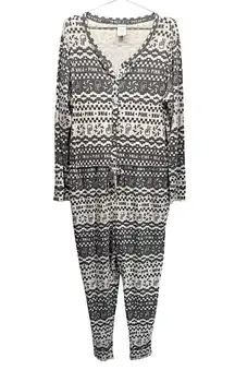 PINK Victoria’s Secret Onesie All Over Graffiti Logo Print Waffle Texture Pjs