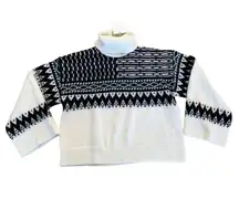 L'Academie - Caledon Boxy Fairisle Turtleneck Sweater in White and Black