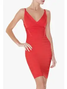 Scarlett Signature V-neck bandage dress in coral poppy size XS