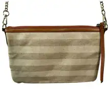 Fossil Coated Canvas Leather Trim Neutral Stripe Crossbody Clutch Purse