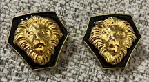Vintage Anne Klein Gold Tone and Black Lion Head Earrings