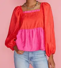 NWOT Crosby by Mollie Burch Crop Top in Pink/Scarlett Balloon Sleeves, Size S