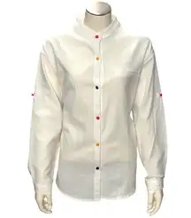 Oversized White Button Up Shirt Colorful Buttons High-Low Hem Casual Wear 3X
