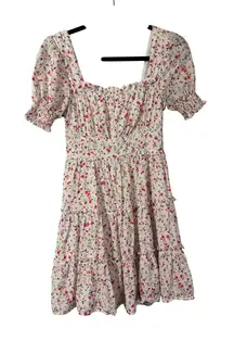 MINE‎ Floral Smocked Square Neck Puff Sleeve Tiered Mini Dress Milkmaid Size S
