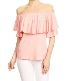 VaVa by Joy Han • Addina Top ruffle flounce off shoulder jersey knit Peach