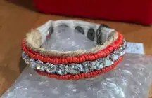 Juicy Couture Pam Gela E-Rhinestone Woven Bracelet Coral with Silver Crystal NWT