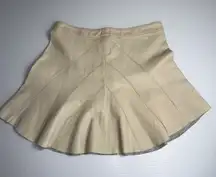 Derek Lam 10 Crosby Leather Mini Flare‎ Skirt Cream Beige Size 2 Raw Hem