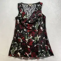 Jonathan Martin tank top Women M Red Rosed Lace Floral Cowl Neck Sleeveless