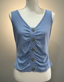 Blue Lush Ribbed Button Front Tank Size L EUC