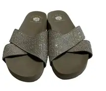 Yellow Box Mellow Mat Jeweled Cross Strap Slip on Sandals Size 8.5 Taupe Leather