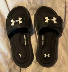 Comfy Under Armour Black Slides with White Logo
