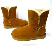 UGG RARE  FLORENCE WOMEN BOOTS SUEDE CHESTNUT  Gold Zipper. Size 7  Like New!