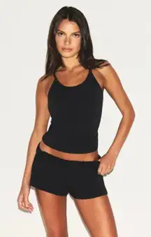 SKIMS Foldover Cotton Blend Jersey Shorts in Soot Black Size Small