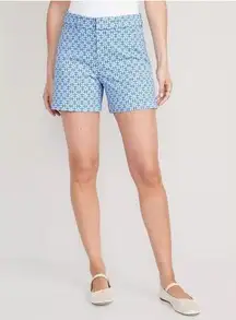 NWT Old Navy High Waisted Pixie Trouser Shorts Blue Tile White Geometric 12