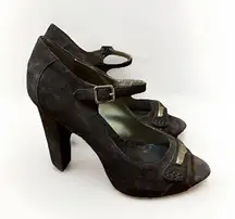 Juicy Couture Brown Suede Leather Heel Open Toe Ankle Strap Heels 7.5 Mary Janes