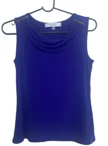 Nine West Draped Sleeveless Blouse | Size S | Purple Suit Top w/ Studded Shoulde