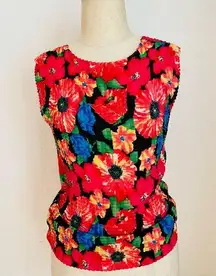 Vintage y2k 90s Colorful Pleated Floral Pattern Tank Top Blouse