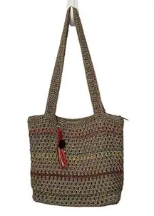 The Sak Women's  Crocheted Purse/Handbag‎ Brown with Colored Stripes