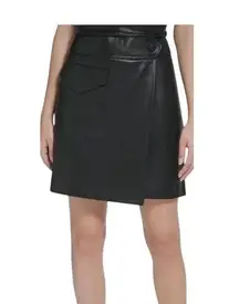 Calvin Klein Women's Black Faux-Leather Faux-Wrap Mini Skirt Size 8