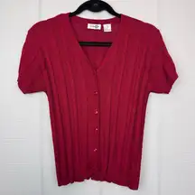 Paul Harris Design PHD Red Short Sleeve Cable Knit Cardigan Button Up Sweater M