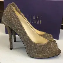 Stuart Weitzman Pyrite Nocturn Evebaton Open Toe Platform Pumps