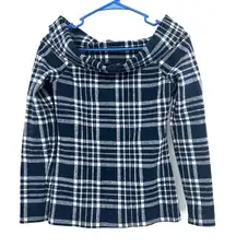Banana Republic Size XS Sweater Blue‎ Plaid Cowl Neck Pullover Formal Workwear