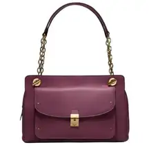 Tory Burch Priscilla gold chain plum leather shoulder bag handbag push lock