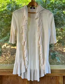 Saks Fifth Avenue Women's Ruffled Open Front Cardigan Sweater Ivory Size S