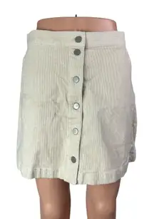 Uniqlo Women's Beige Corduroy Button Down High Rise Mini Flare A-Line Skirt Sz 6