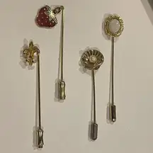 Lot Of 4 Vintage - Modern Lapel Stick Pins Gold Tone Strawberry Etc