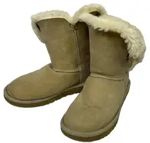 UGG Australia Short Boots Sz 6 Sheepskin Fold Over Boot Tan Cream Winter