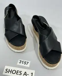 Womans Charles & Keith Size 7.5 Black Strappy Slingback Wedge Sandals NWOT